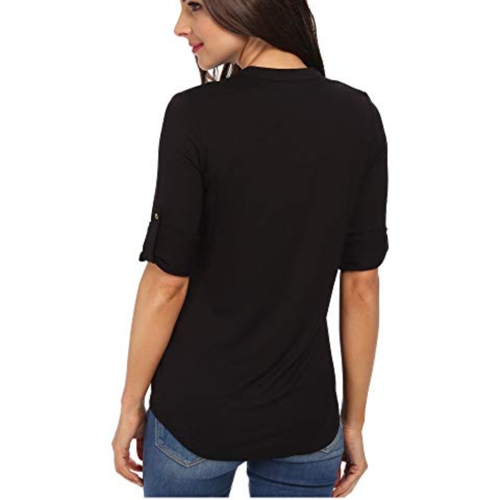 NWT Calvin klein ZIP ROLL-UP 3/4 SLEEVE TOP - Picture 2 of 5